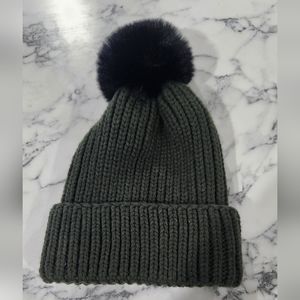 Green Knit Beanie with Black Pom Pom